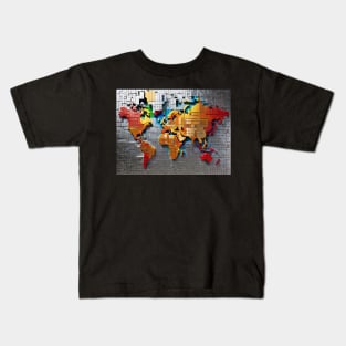 World Map - raised aluminum squares look Kids T-Shirt